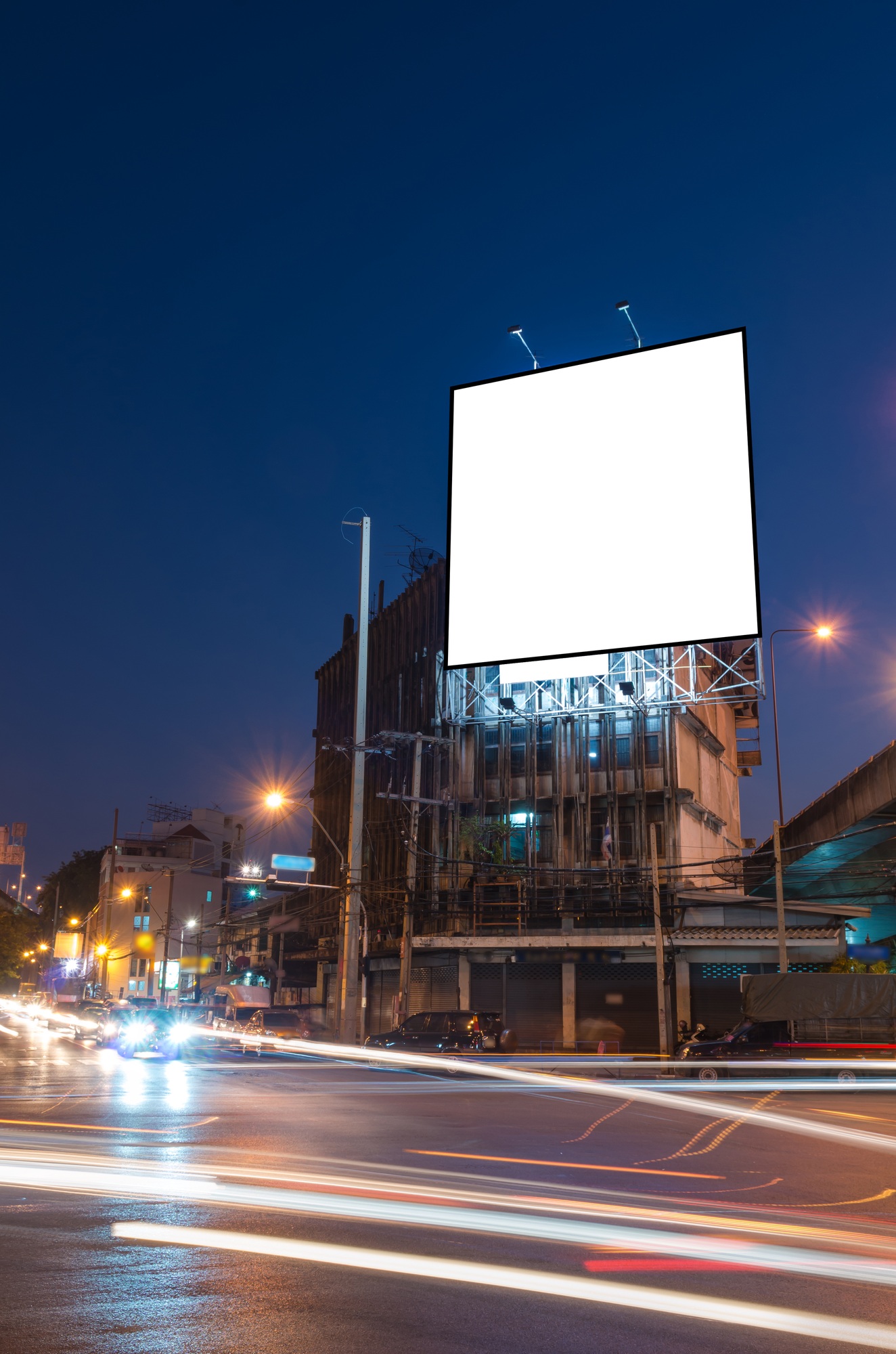Blank billboard for advertisement at twilight time